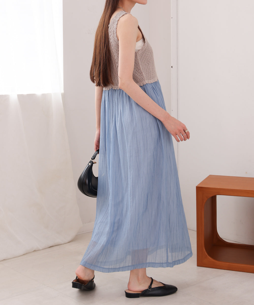 【S・M・Lサイズ展開】クロシェコンビキャミワンピース