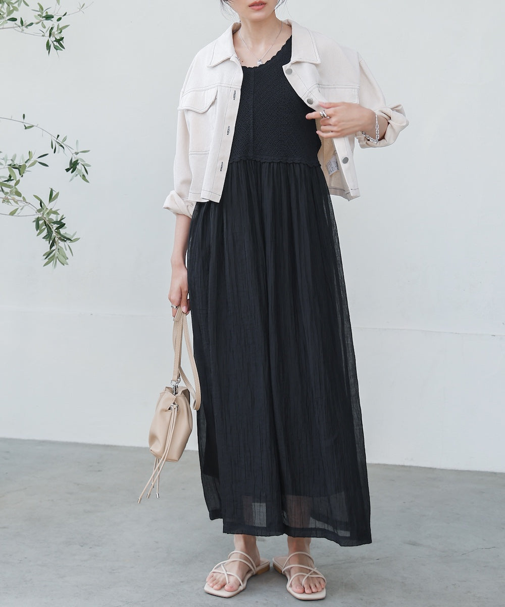 【S・M・Lサイズ展開】クロシェコンビキャミワンピース