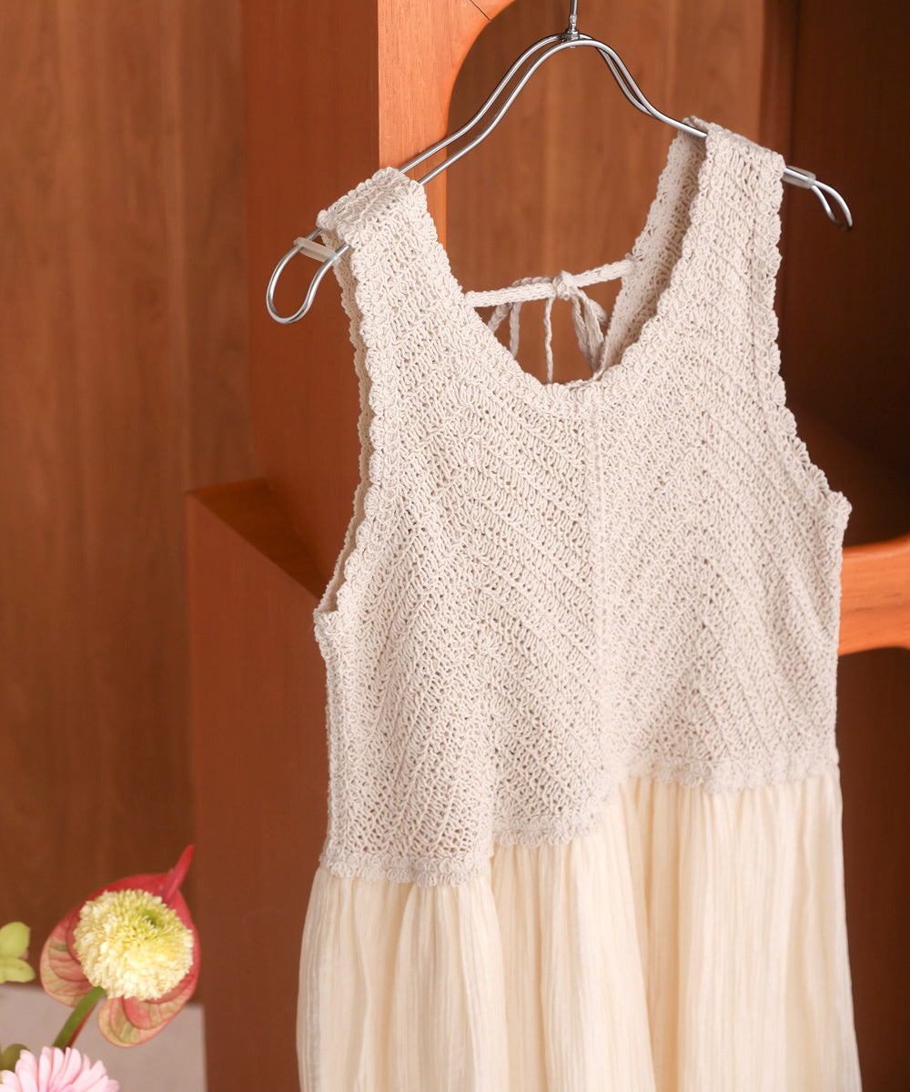 【S・M・Lサイズ展開】クロシェコンビキャミワンピース