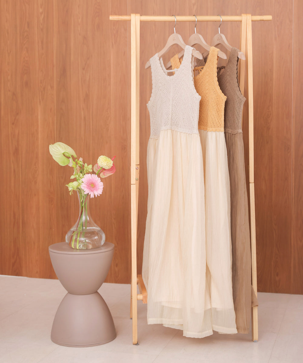 【S・M・Lサイズ展開】クロシェコンビキャミワンピース