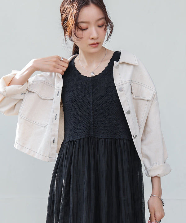 【S・M・Lサイズ展開】クロシェコンビキャミワンピース