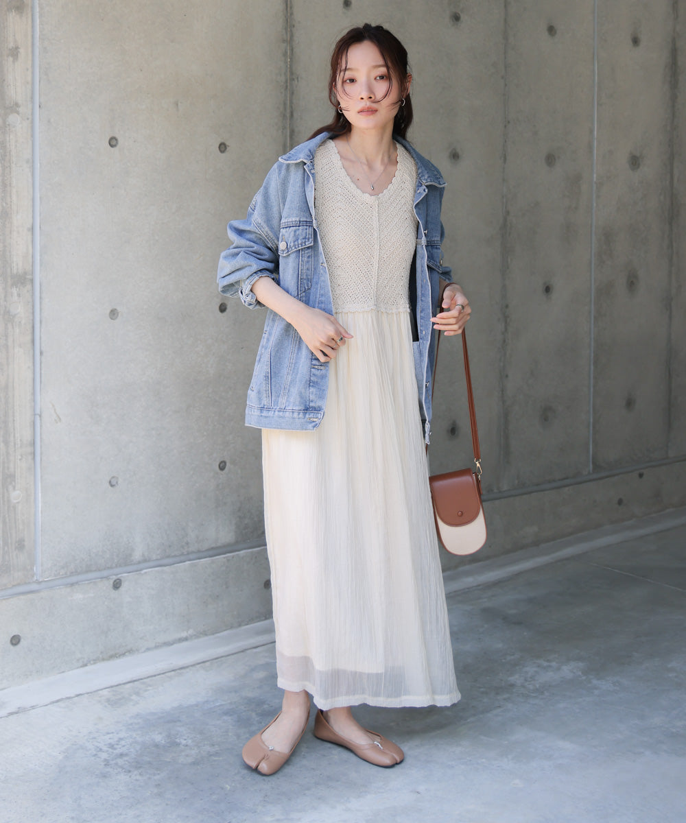 【S・M・Lサイズ展開】クロシェコンビキャミワンピース