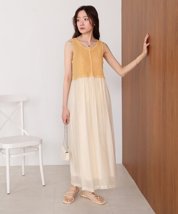 【S・M・Lサイズ展開】クロシェコンビキャミワンピース