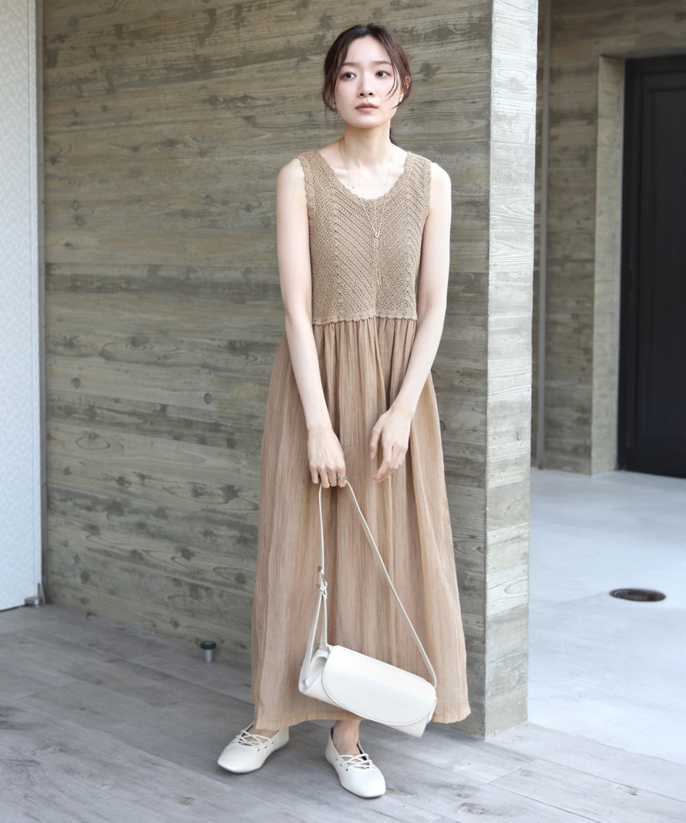 【S・M・Lサイズ展開】クロシェコンビキャミワンピース