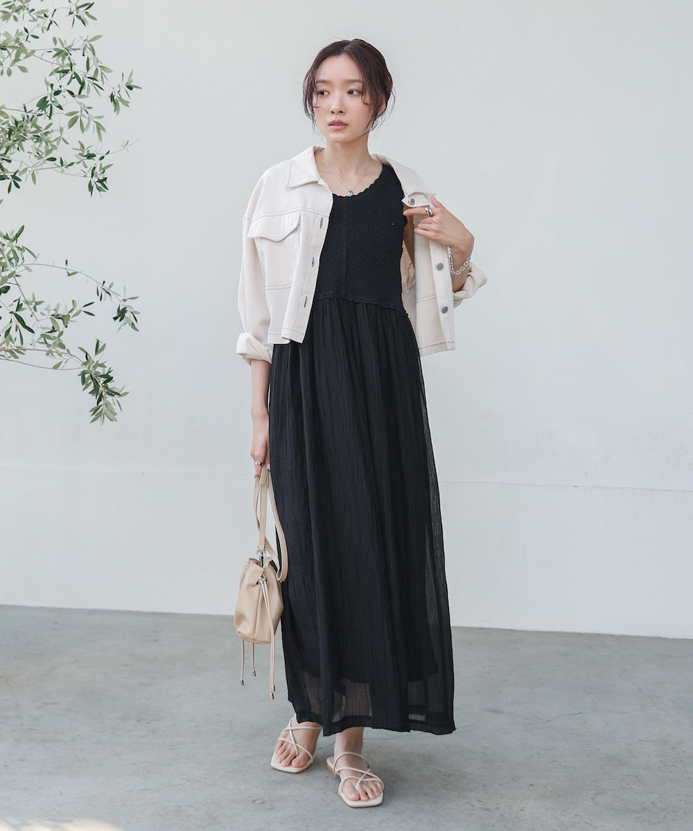 【S・M・Lサイズ展開】クロシェコンビキャミワンピース