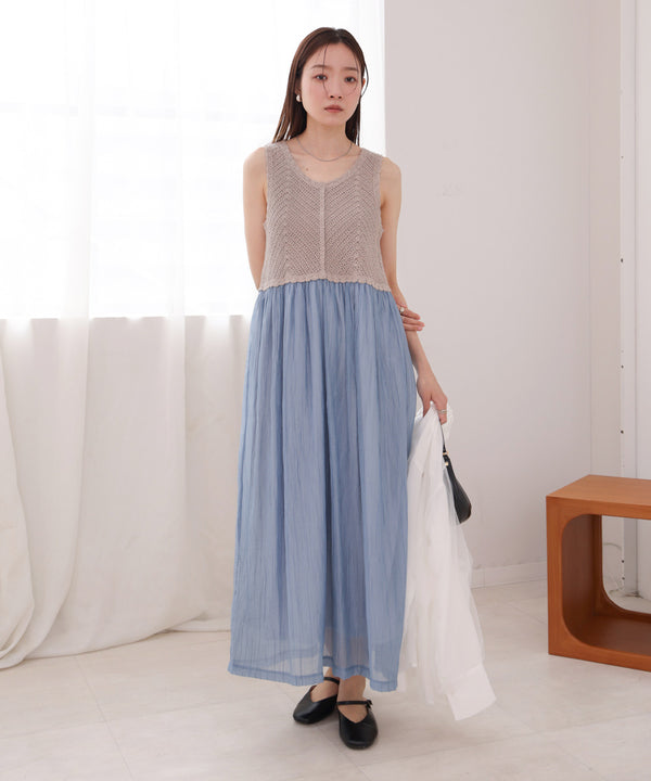 【S・M・Lサイズ展開】クロシェコンビキャミワンピース