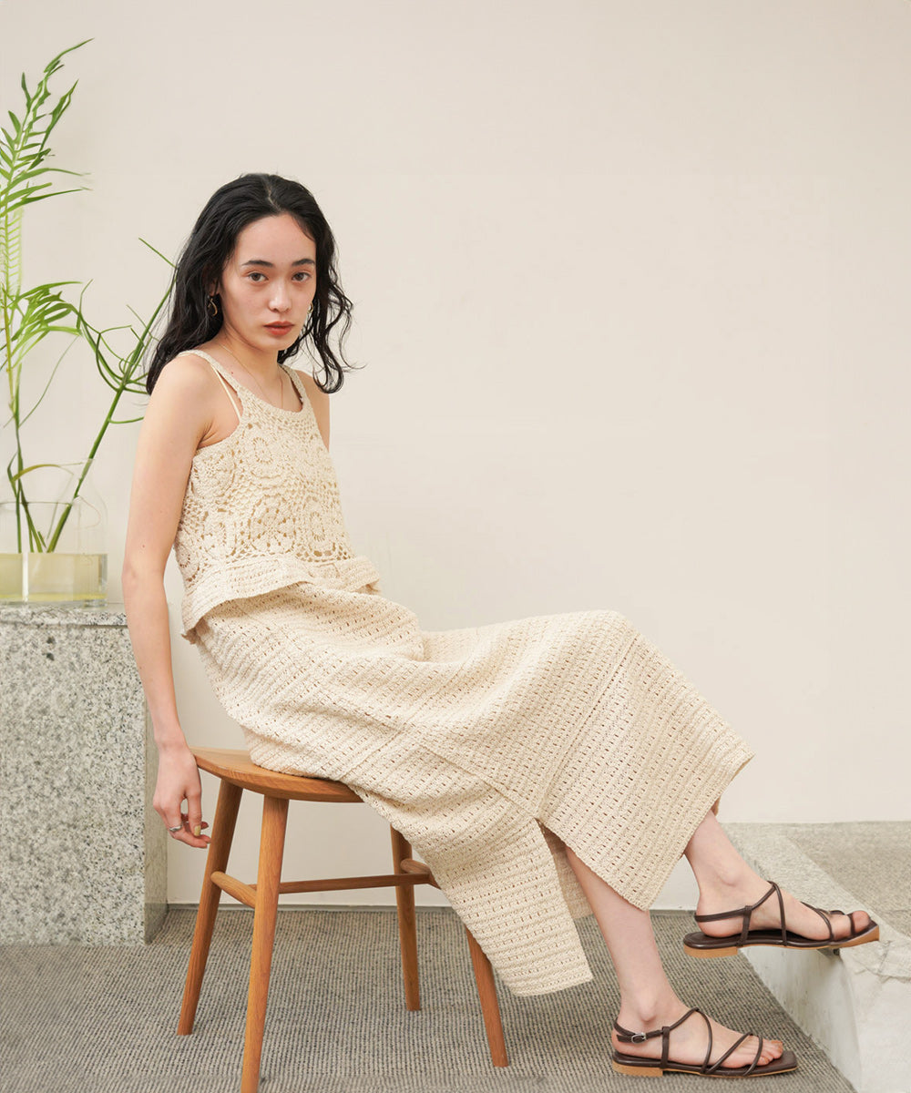 【S・Mサイズ展開】クロシェペプラムミックス編みワンピース