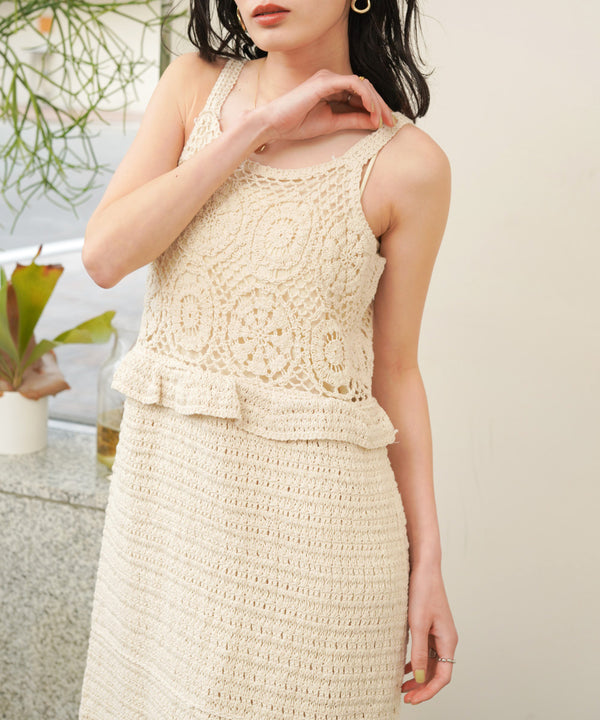 【S・Mサイズ展開】クロシェペプラムミックス編みワンピース