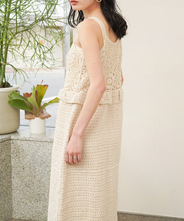 【S・Mサイズ展開】クロシェペプラムミックス編みワンピース