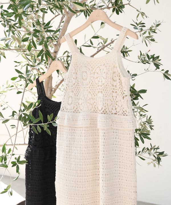 【S・Mサイズ展開】クロシェペプラムミックス編みワンピース