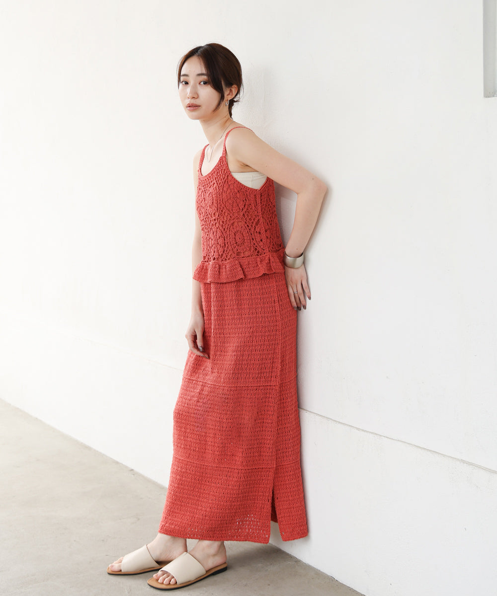 【S・Mサイズ展開】クロシェペプラムミックス編みワンピース