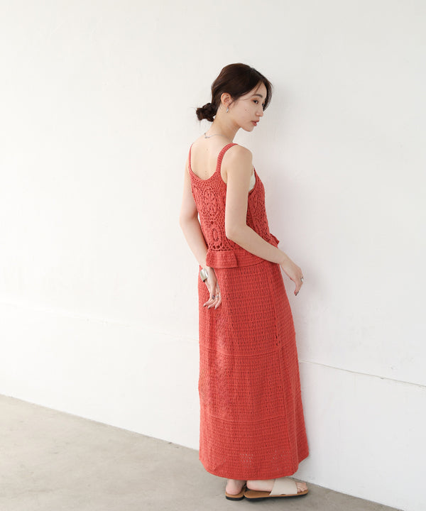 【S・Mサイズ展開】クロシェペプラムミックス編みワンピース