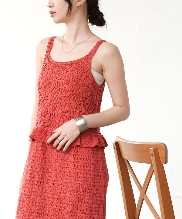 【S・Mサイズ展開】クロシェペプラムミックス編みワンピース