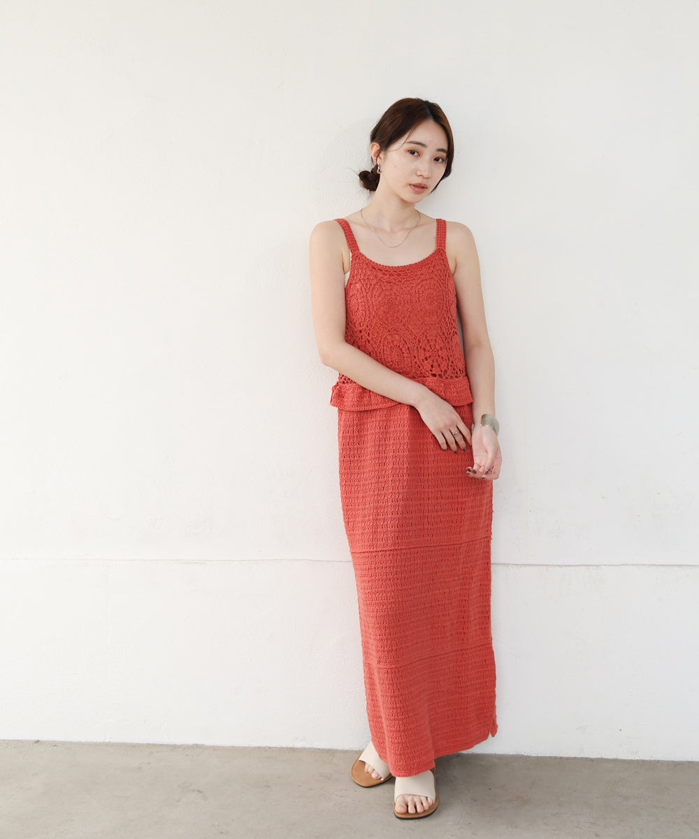 【S・Mサイズ展開】クロシェペプラムミックス編みワンピース