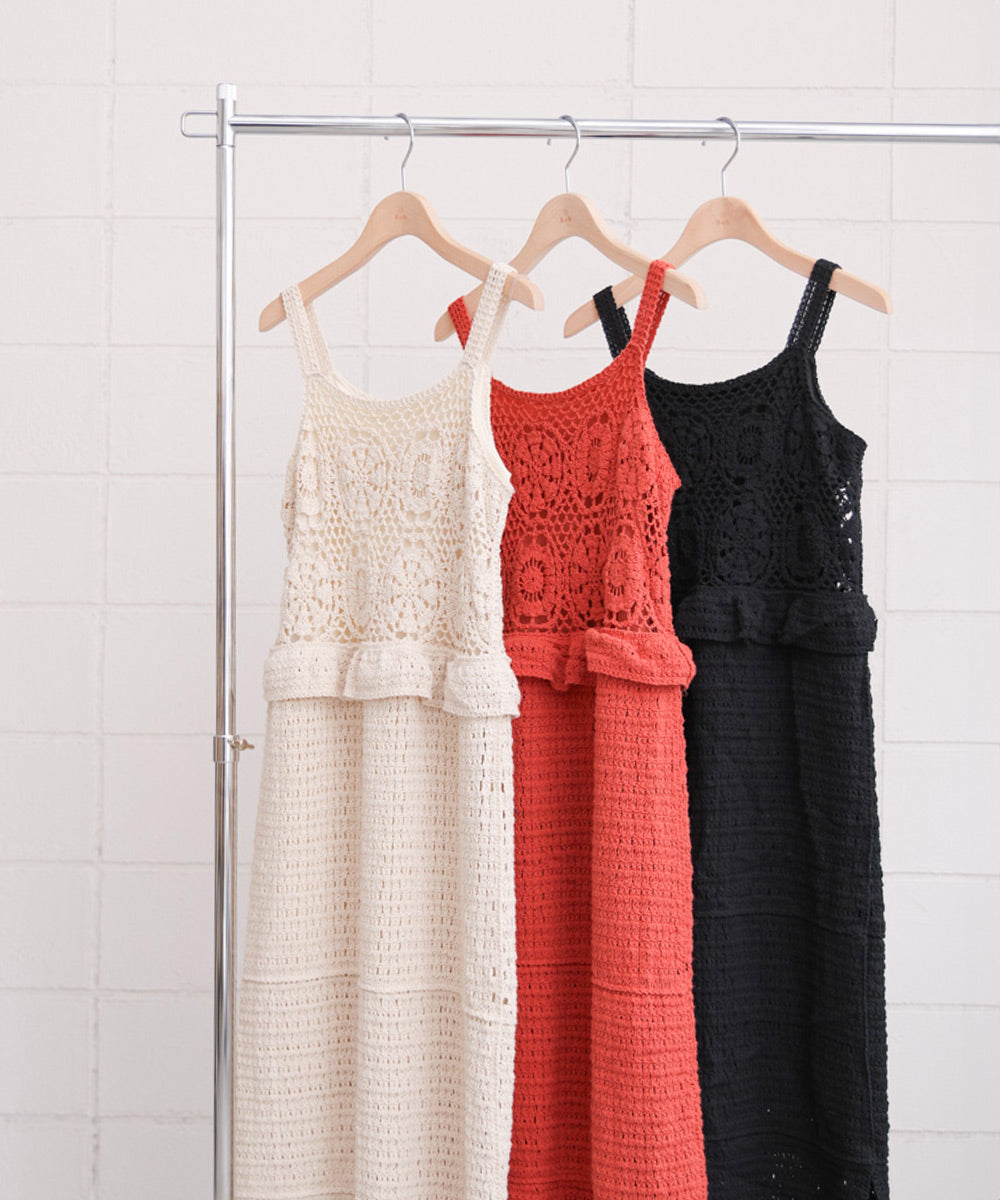 【S・Mサイズ展開】クロシェペプラムミックス編みワンピース