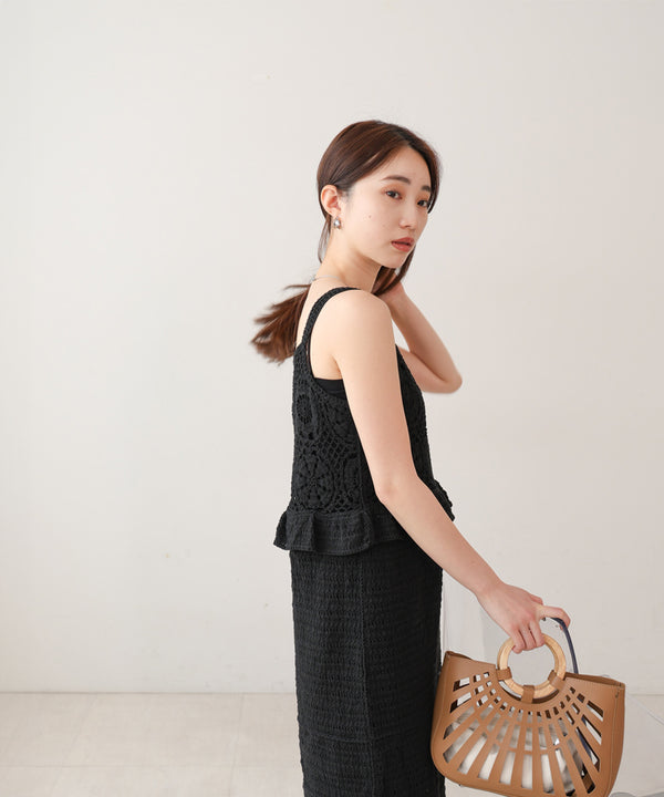 【S・Mサイズ展開】クロシェペプラムミックス編みワンピース