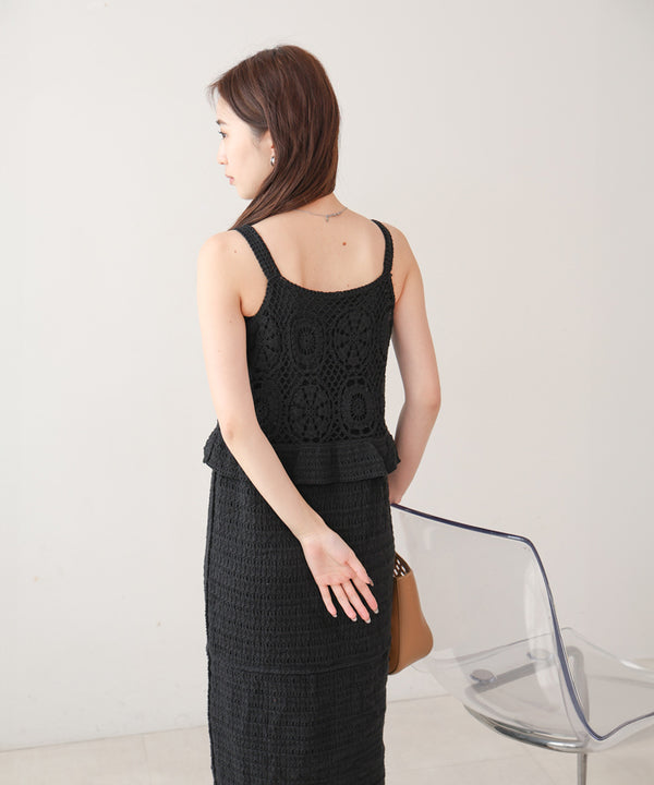 【S・Mサイズ展開】クロシェペプラムミックス編みワンピース