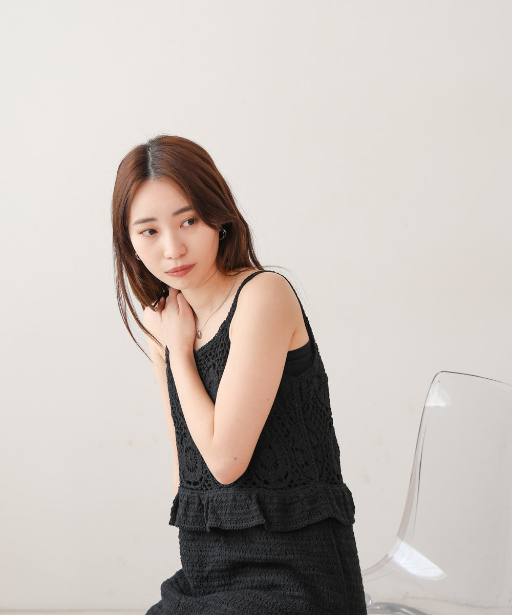 【S・Mサイズ展開】クロシェペプラムミックス編みワンピース