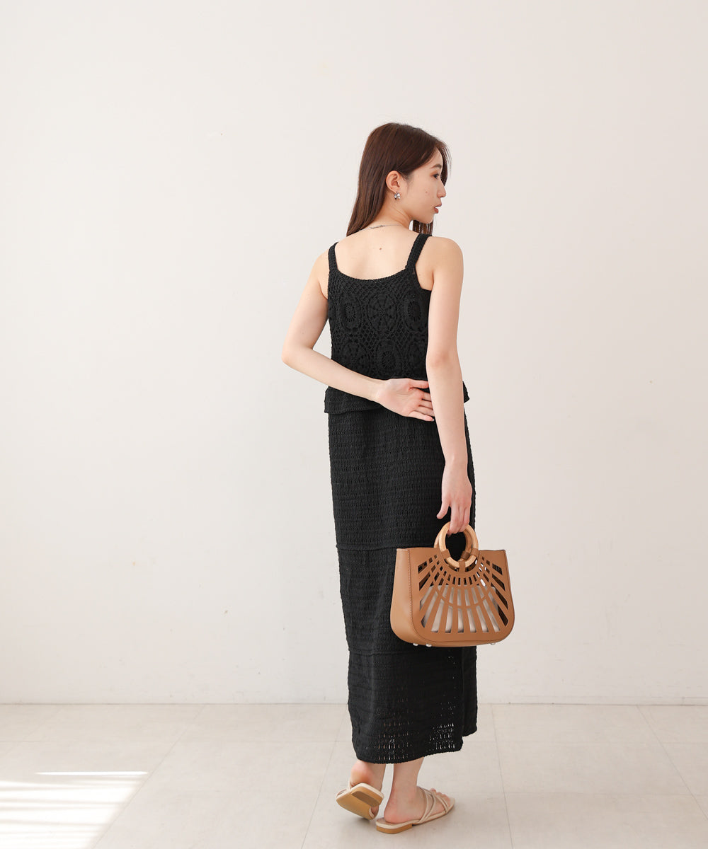 【S・Mサイズ展開】クロシェペプラムミックス編みワンピース