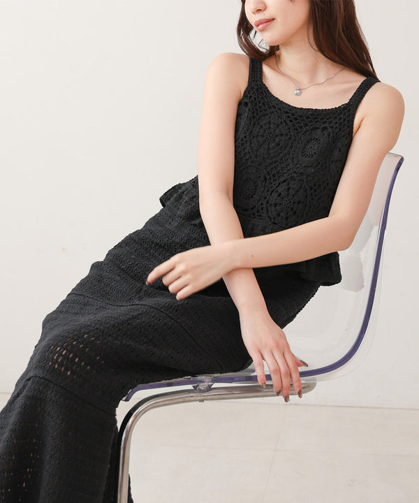 【S・Mサイズ展開】クロシェペプラムミックス編みワンピース