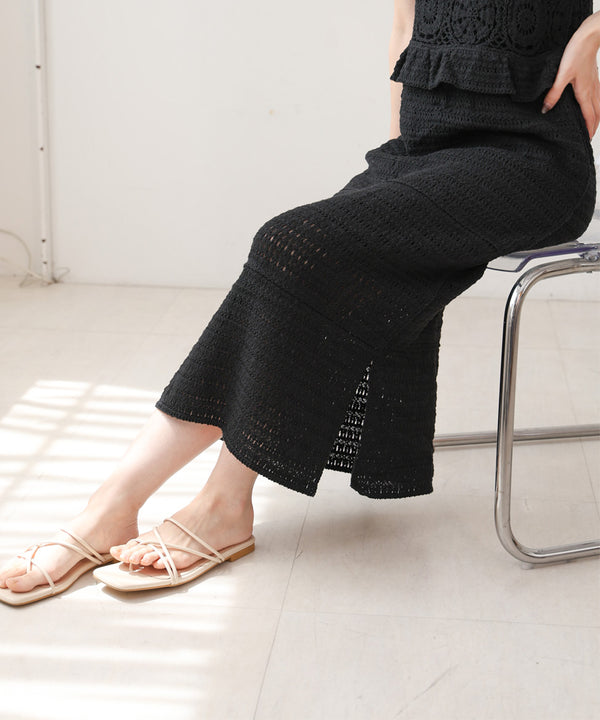 【S・Mサイズ展開】クロシェペプラムミックス編みワンピース