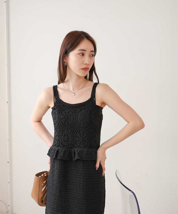 【S・Mサイズ展開】クロシェペプラムミックス編みワンピース