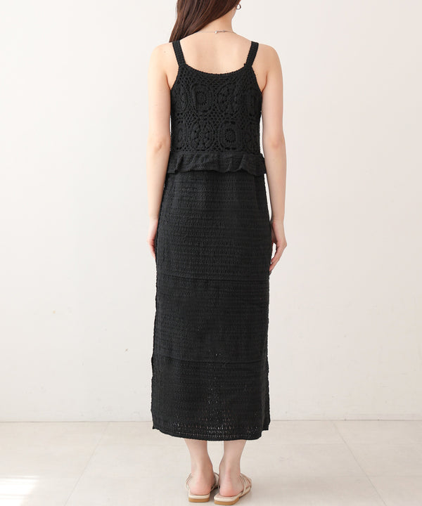 【S・Mサイズ展開】クロシェペプラムミックス編みワンピース