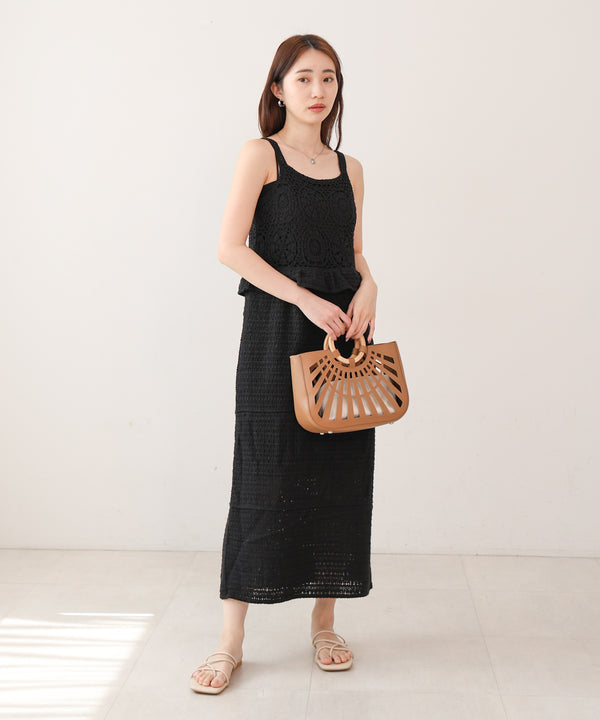 【S・Mサイズ展開】クロシェペプラムミックス編みワンピース