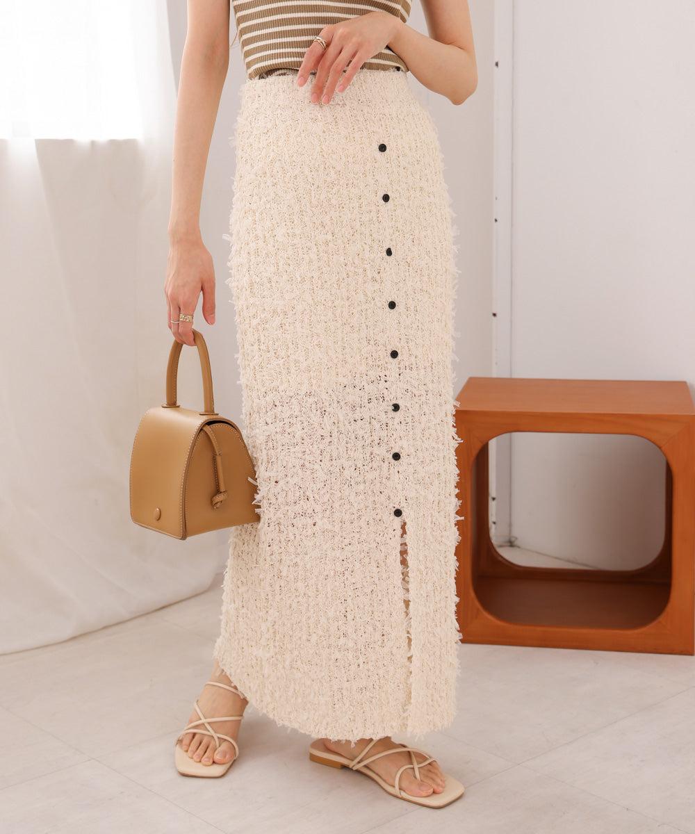 【LOOK掲載/2025SS】チュールリボンヤーン2WAYサマーニットスカート