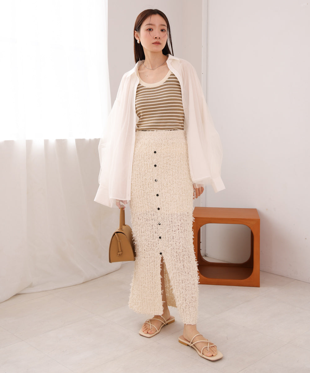 【LOOK掲載/2025SS】チュールリボンヤーン2WAYサマーニットスカート