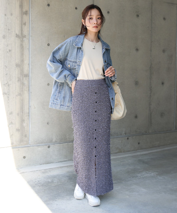 【LOOK掲載/2025SS】チュールリボンヤーン2WAYサマーニットスカート