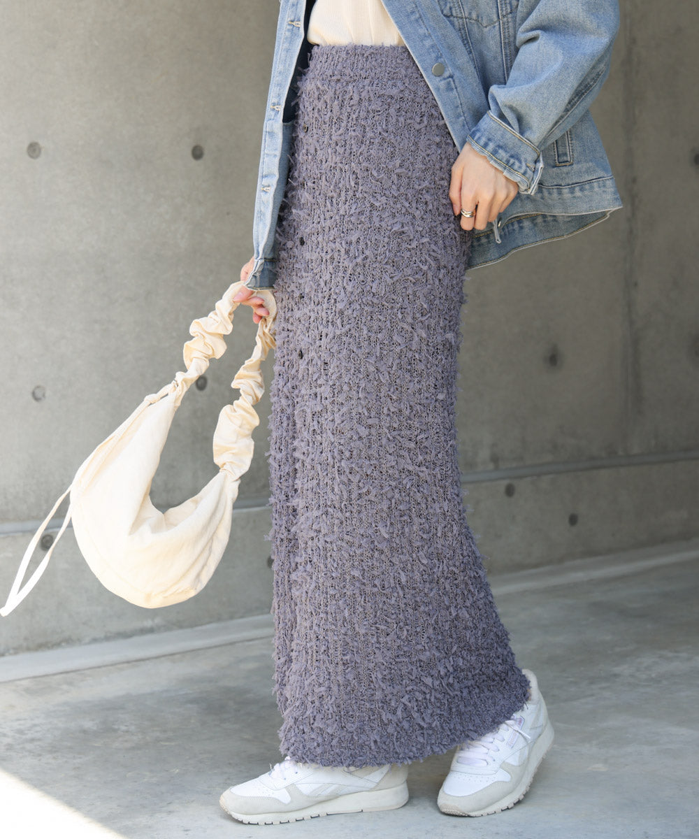 【LOOK掲載/2025SS】チュールリボンヤーン2WAYサマーニットスカート