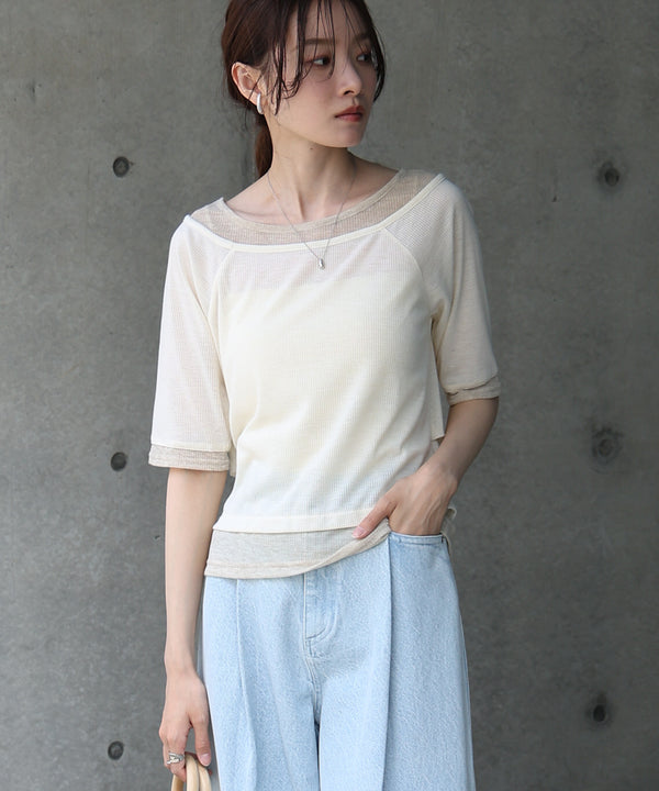 レイヤードオフショル風カットトップス