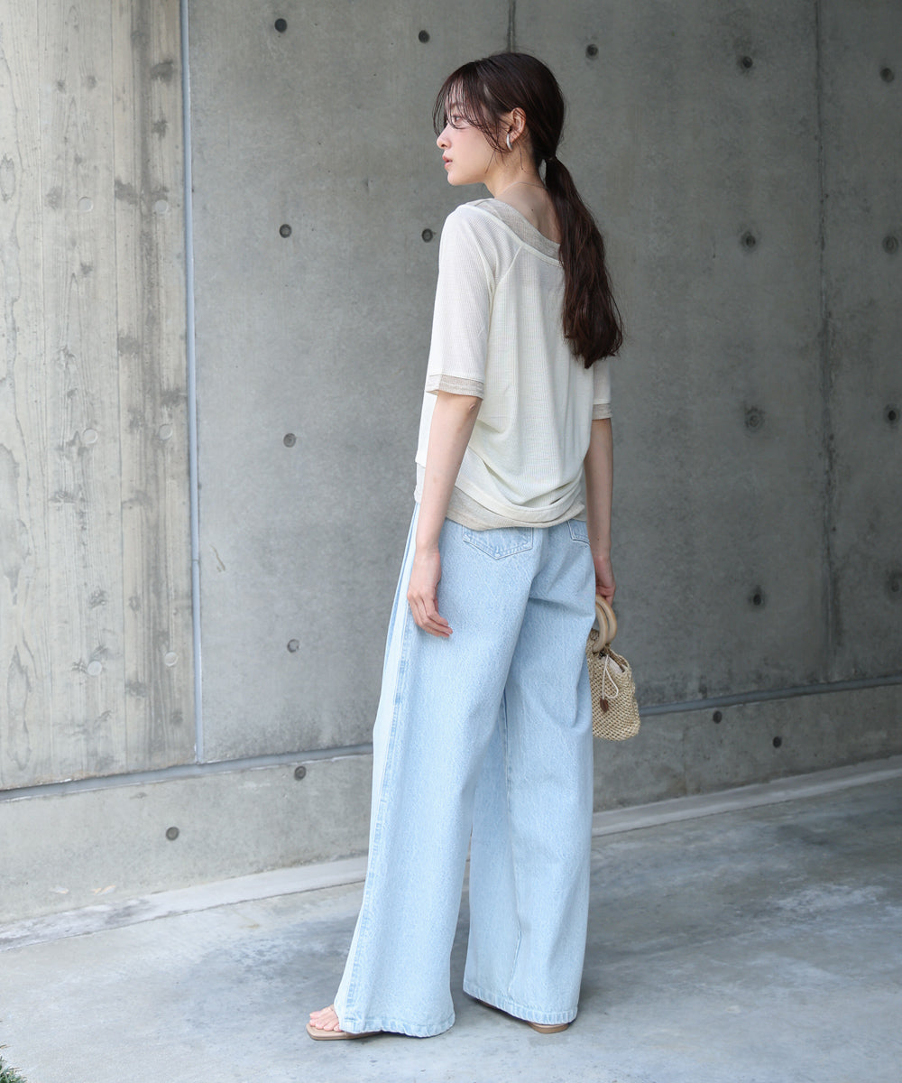 レイヤードオフショル風カットトップス