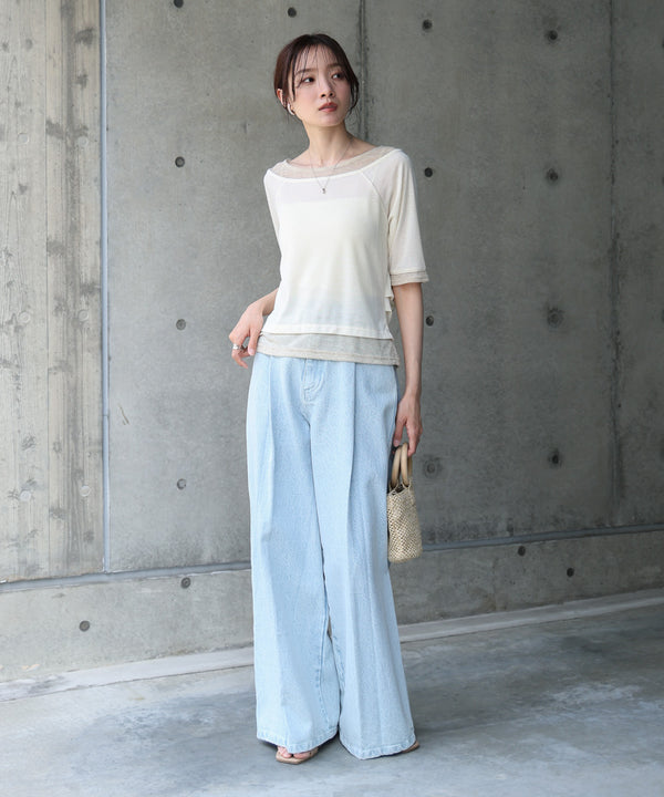 レイヤードオフショル風カットトップス