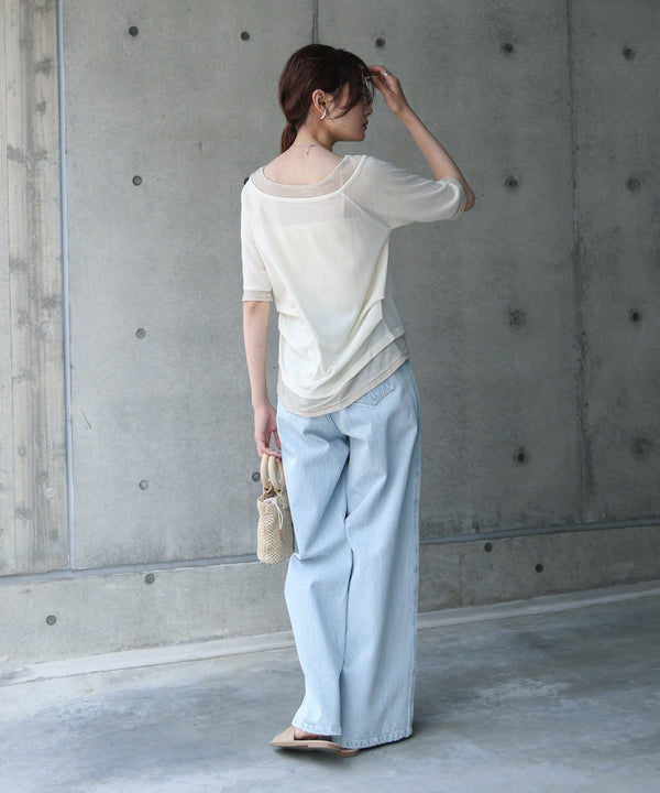 レイヤードオフショル風カットトップス