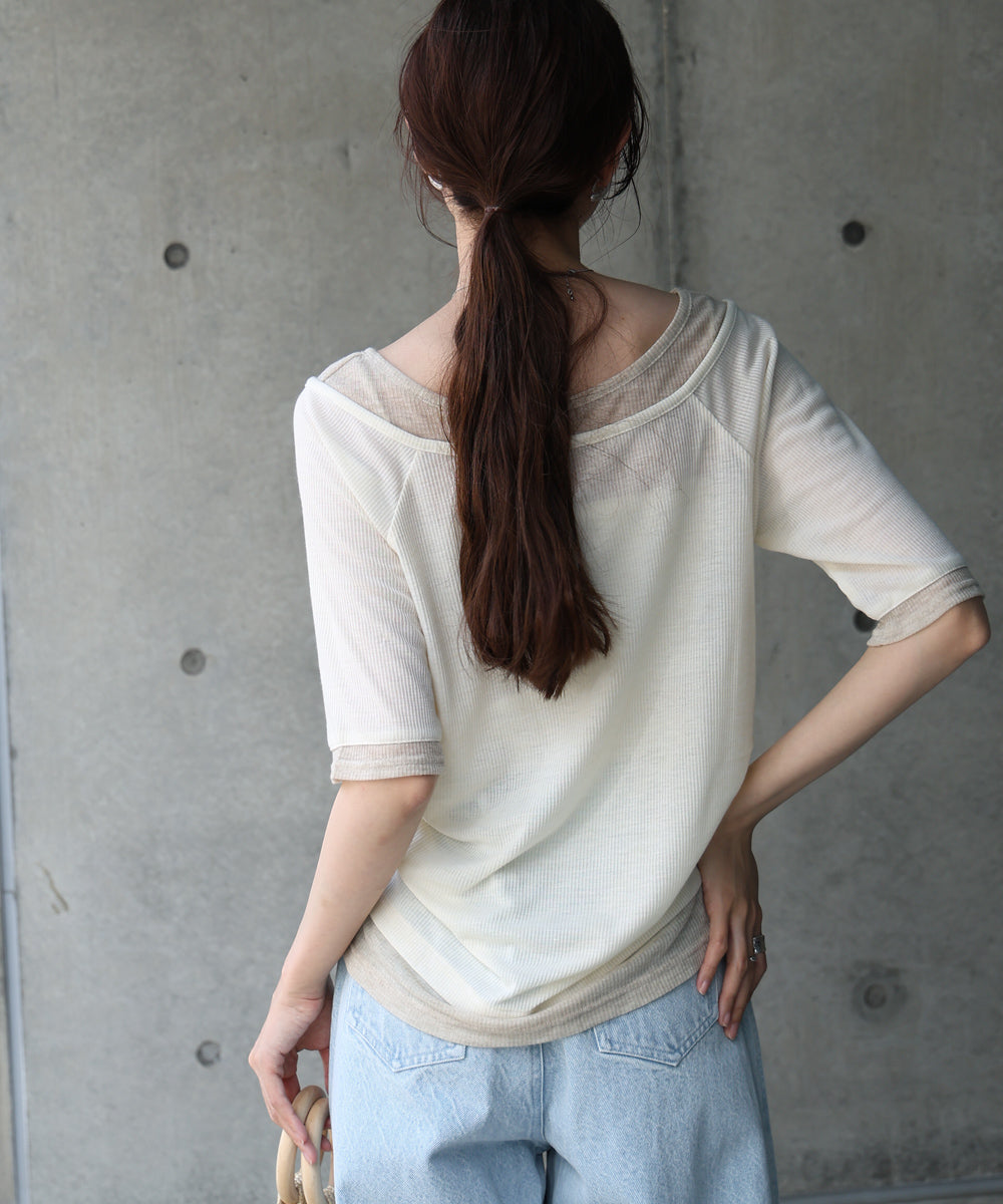 レイヤードオフショル風カットトップス