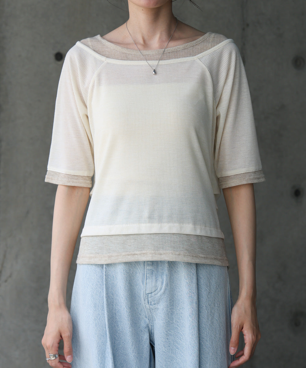 レイヤードオフショル風カットトップス