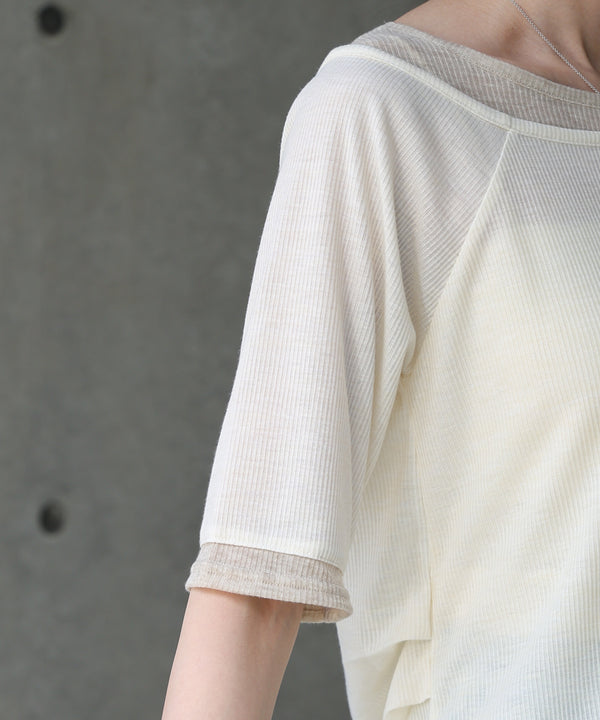 レイヤードオフショル風カットトップス