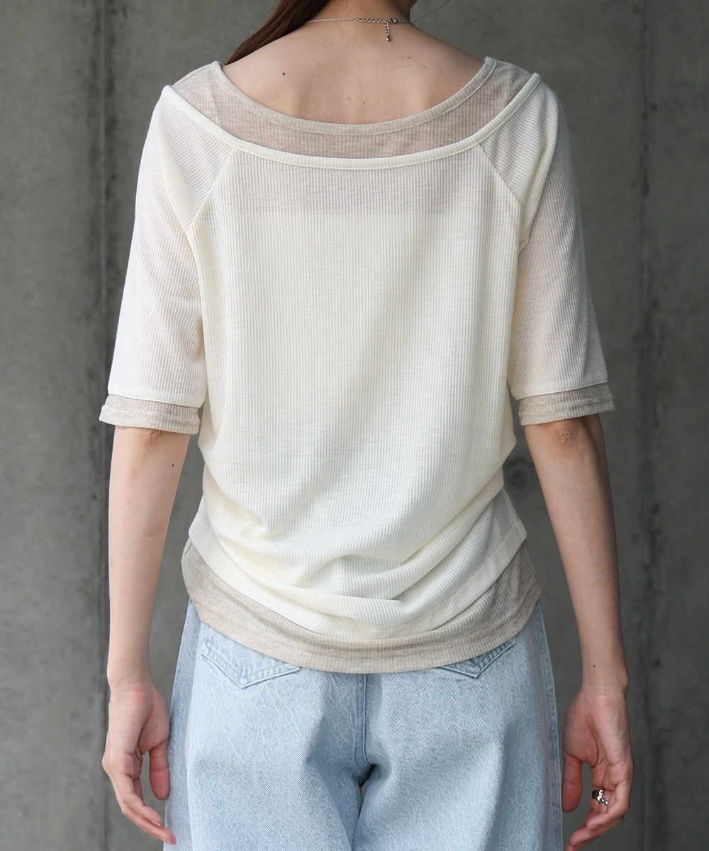 レイヤードオフショル風カットトップス