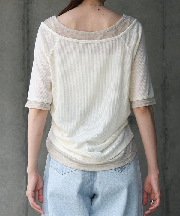 レイヤードオフショル風カットトップス
