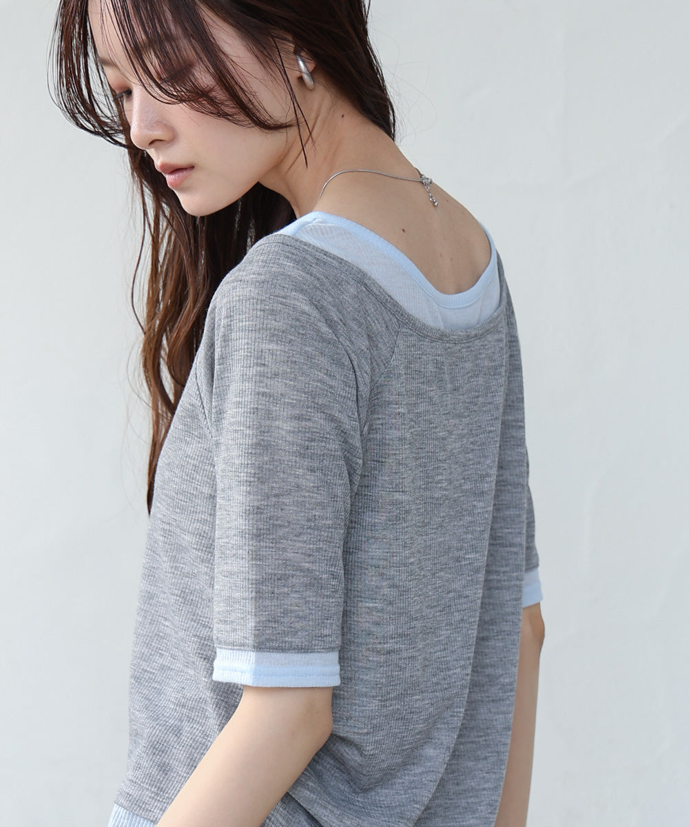 レイヤードオフショル風カットトップス