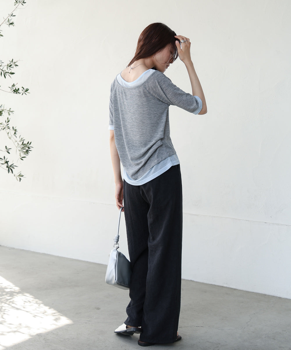 レイヤードオフショル風カットトップス