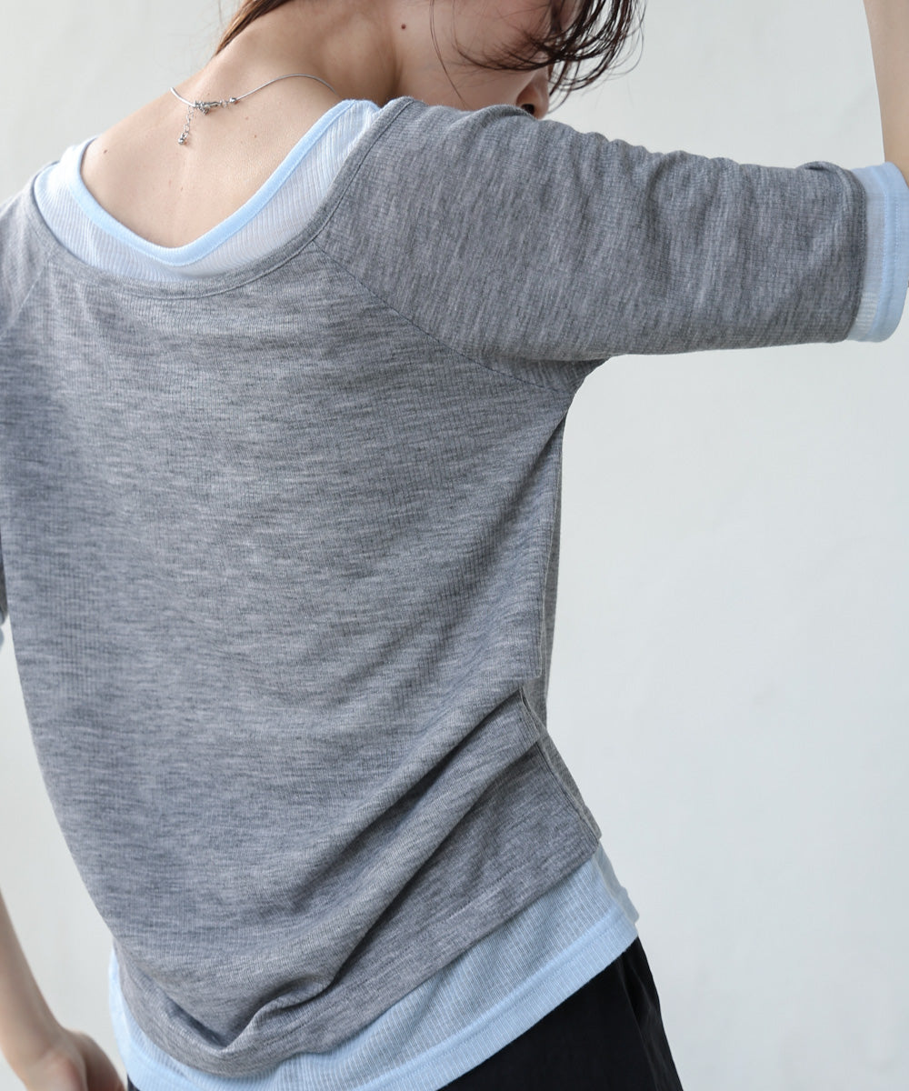 レイヤードオフショル風カットトップス