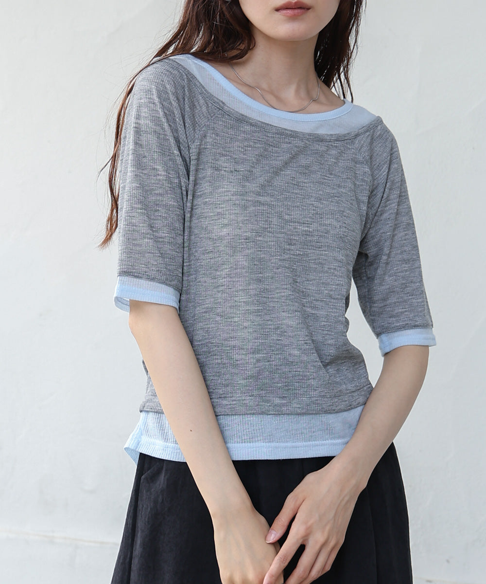 レイヤードオフショル風カットトップス