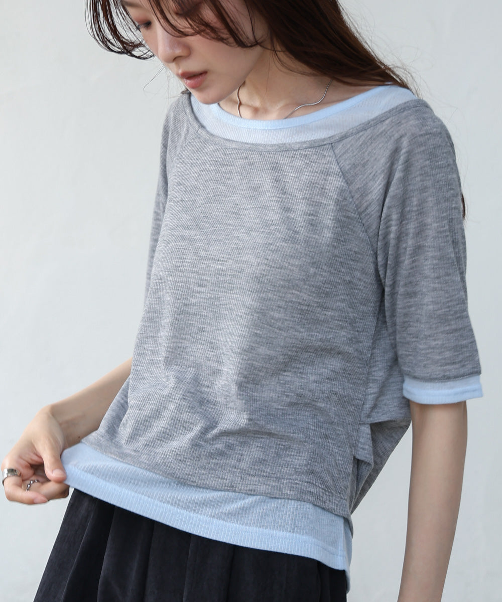 レイヤードオフショル風カットトップス