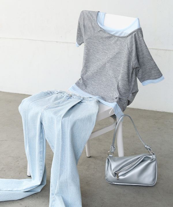 レイヤードオフショル風カットトップス