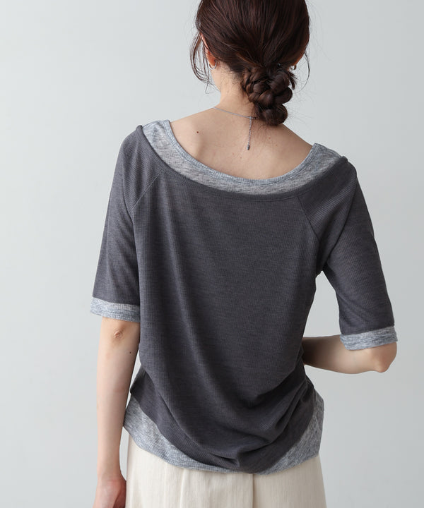 レイヤードオフショル風カットトップス