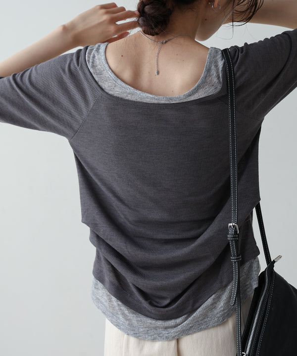 レイヤードオフショル風カットトップス