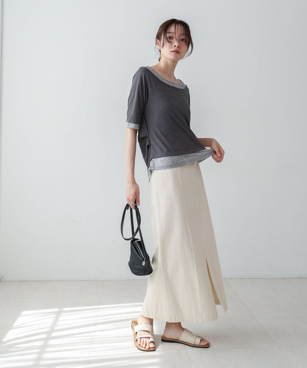 レイヤードオフショル風カットトップス